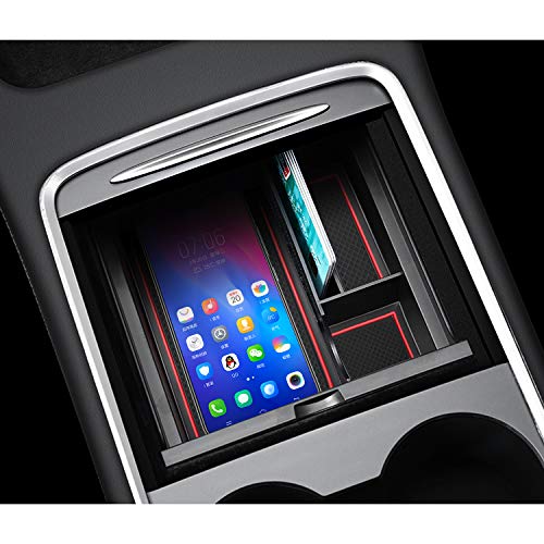 Center Console Organizer Compatible with 2021 Latest Tesla Model Y Model 3 Accessories Insert ABS Black Materials Tray Armrest Secondary Storage Box (Red)