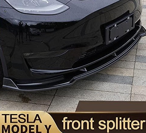 3 Piece ABS Plastic with Carbon Fiber Pattern Front Splitter Lip Kit for Tesla Model Y