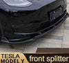 3 Piece ABS Plastic with Carbon Fiber Pattern Front Splitter Lip Kit for Tesla Model Y
