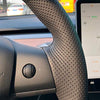 Black Perforated Leather & Carbon Fiber Auto Steering Wheel Cover Hand-Stitch on Wrap Fit for Tesla Model 3/Tesla Model Y