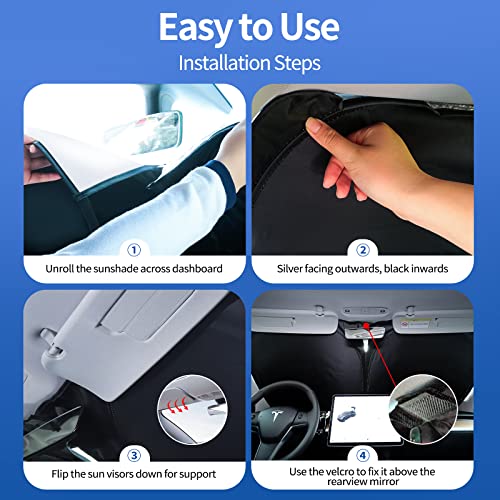 Sunshade Designed for Tesla Model 3/Y Exclusively, Front Windshield, Double Layer Light Blocking Fabric, Foldable Sun Shade with a Storage Bag, Accessories for Tesla Model 3/Y