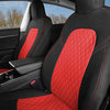Front Custom Fit Two Tone Red/Black with Quilted Design Fully Wrapped Fabric Cloth Seat Covers for 2017-2022 Tesla Model 3 & Model Y (2 Pieces)