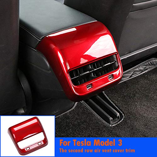 Tesla Model 3 Car Rear Console Center Air Conditioner Vent Outlet Frame Cover Trim Stickers Styling Glossy Red 2017-2019