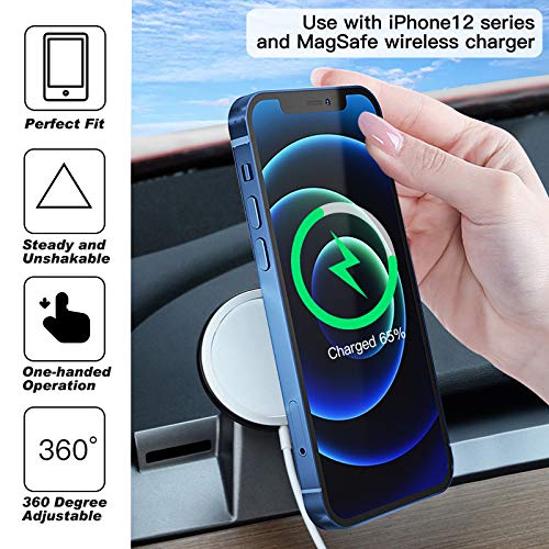 Car Mount Phone Holder for Tesla Model 3, Left Dashboard Car Stand Mount for Magsafe Charger, 360 Rotation Adjustable Car Holder Compatible with iPhone 12 Pro Max/12 Pro/12 (Charger Not Included)