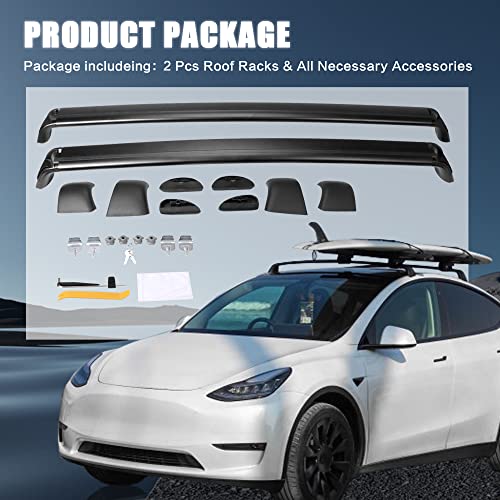 Noiseless Cross Bar Fits for Tesla Model Y 2020 2021 2022 Roof Rack Mechanism Black Matte Aluminum Anti-Corrosion Crossbars