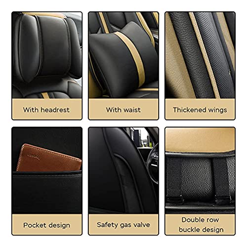Front & Rear Seat Covers with Headrest Backrest Cushions for Chevy Chevrolet Bolt EV EUV Car Seat Cover Luxury PU Leather Sporty Breathable Comfortable Beige×Black