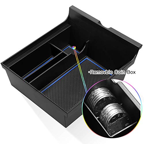 Center Console Organizer Compatible with 2021-2022+ Latest Tesla Model Y Model 3 Accessories Insert ABS Black Materials Tray Armrest Secondary Storage Box (Blue)