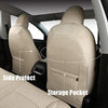 All Weather, Breathable, Airbag Compatible, Customized Synthetic Linen Fabric Seat Covers for 2020-2022 Tesla Model Y (Beige Fabric)
