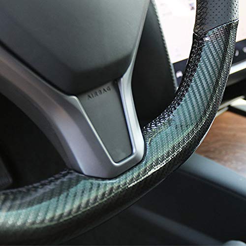 Black Perforated Leather & Carbon Fiber Auto Steering Wheel Cover Hand-Stitch on Wrap Fit for Tesla Model S/Tesla Model X