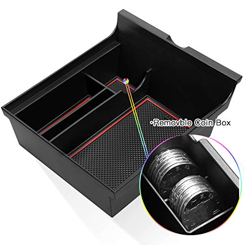 Center Console Organizer Compatible with 2021 Latest Tesla Model Y Model 3 Accessories Insert ABS Black Materials Tray Armrest Secondary Storage Box (Red)