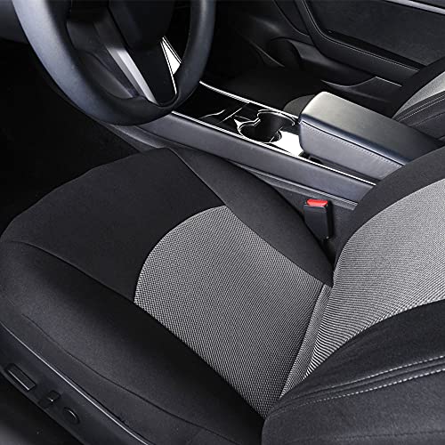 Front Car Seat Covers Custom Fit for Tesla Model 3/Model Y Car Seat Protector 2PCS, Fully Wrapped Farbic Mesh Seat Cover Set for Tesla Model 3/Y2017 2018 2019 2020 2021 Gray and Black