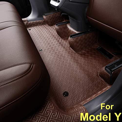 Floor Liner Fit for Tesla Model Y 2020 2021 Fully Embedded No Edge Customized Floor Mat Frunk Trunk Blanket-Non-Slip Waterproof Car Carpet Protect All Weather(Brown)