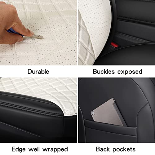Black/White Full Coverage & Tailored Fit Faux Leather Seat Cover Set (Front & Rear) for Tesla Model Y