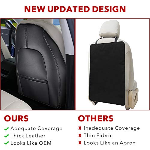 Tesla Model 3 & Y Black Leather Seat Back Kick Protector/Kick Mat with Storage Bag Black (2 Piece Set)