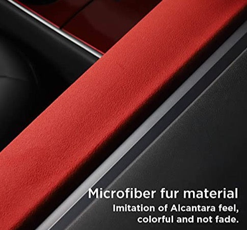 Alcantara Red Dashboard Cap for 2017-2022 Tesla Model 3 & Y (2 Piece Set)