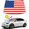 Foldable UV Reflecting Front Windshield Sunshade with Printed American Flag for Tesla Model 3 & Y