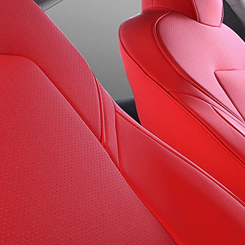 PU Leather & Tailored Fit All Season Seat Cover Set for Tesla Model Y 2020-2022 (Red, Fully Wrapped)