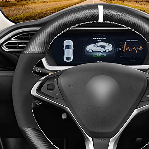 Matte Carbon Fiber + Suede Car Steering Wheel Cover for Tesla Model S 2012-2021 / Model X 2016-2020