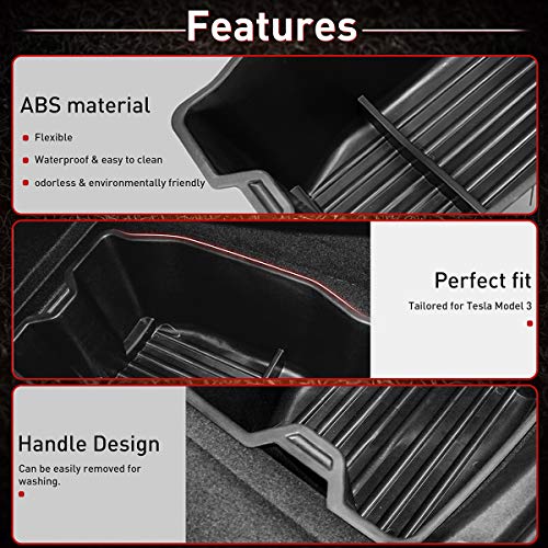 Model 3 Rear Trunk Bottom Organizer Box, Lower Trunk Cargo Storage Box All Weather Fit for 2017-2021 Tesla Model 3, Custom Fit, Black