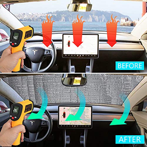 2018 2019 Tesla Model 3 2020 Tesla Model Y Windshield Sunshade, Car Custom Fit Sun Shade Auto Front Reflective Folding Sun Shade for Tesla Accessories, UV and Sun Protection