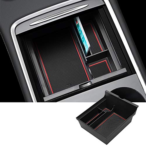 Center Console Organizer Compatible with 2021 Latest Tesla Model Y Model 3 Accessories Insert ABS Black Materials Tray Armrest Secondary Storage Box (Red)