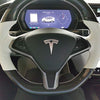 Black Carbon Fiber & White Leather Auto Steering Wheel Cover Hand-Stitch on Wrap Fit for Tesla Model S/Tesla Model X