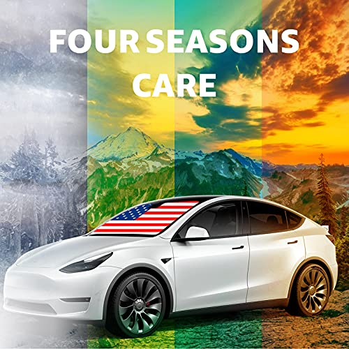 Foldable UV Reflecting Front Windshield Sunshade with Printed American Flag for Tesla Model 3 & Y