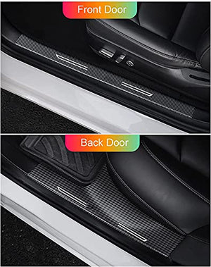 Carbon Fiber Front and Rear Door Sill Protectors for 2020-2022 Tesla Model Y (Protective Film Modification)