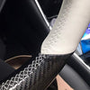 Black Carbon Fiber & White Leather Auto Steering Wheel Cover Hand-Stitch on Wrap Fit for Tesla Model S/Tesla Model X