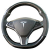 Black Perforated Leather & Carbon Fiber Auto Steering Wheel Cover Hand-Stitch on Wrap Fit for Tesla Model S/Tesla Model X