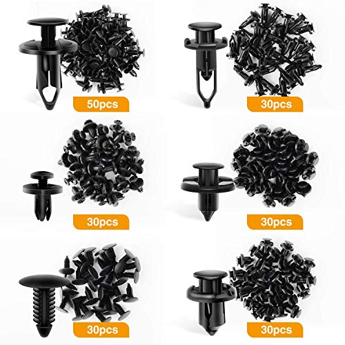 GRC-47 Universal Plastic Fender Clips,200 Pcs Push Bumper Fastener Rivet Clips with 6 Size Auto Body Retainer Clips Bumpers,Car Fender Replacement for Tesla Model S, 3,  X, & Y