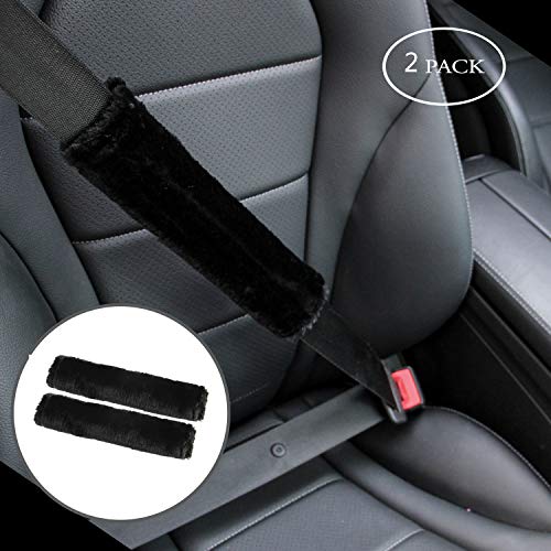 Soft Faux Sheepskin Seat Belt Shoulder Pad for a More Comfortable Driving, Compatible with Adults Youth Kids - Car, Truck, SUV, Airplane,Carmera Backpack Straps 2 Packs Black