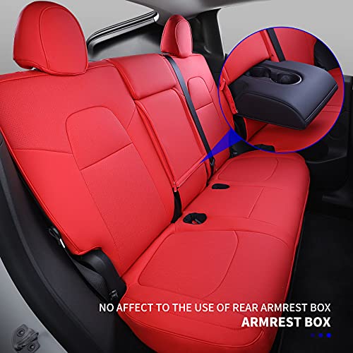 PU Leather & Tailored Fit All Season Seat Cover Set for Tesla Model Y 2020-2022 (Red, Fully Wrapped)