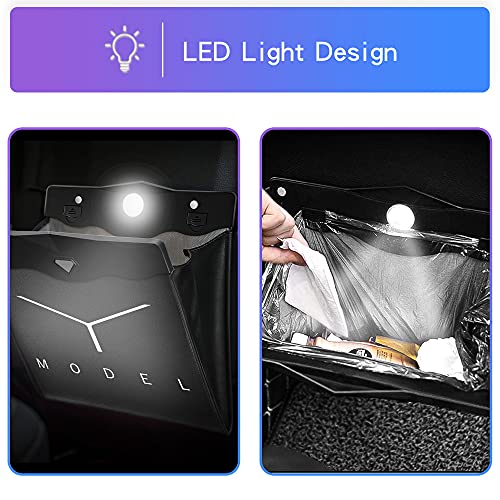 Tesla Model Y  Waterproof Collapsible Garbage Bag with Hanging Magnetic Buckle and LED Light for Back Seat(Black)