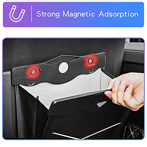 Tesla Model Y  Waterproof Collapsible Garbage Bag with Hanging Magnetic Buckle and LED Light for Back Seat(Black)
