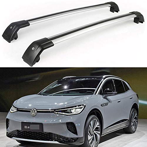2Pcs Lockable Roof Rack Cross Bars Crossbar Baggage Luggage Rack Aluminum Fit for VW Volkswagen ID.4 2020 2021 - Silver