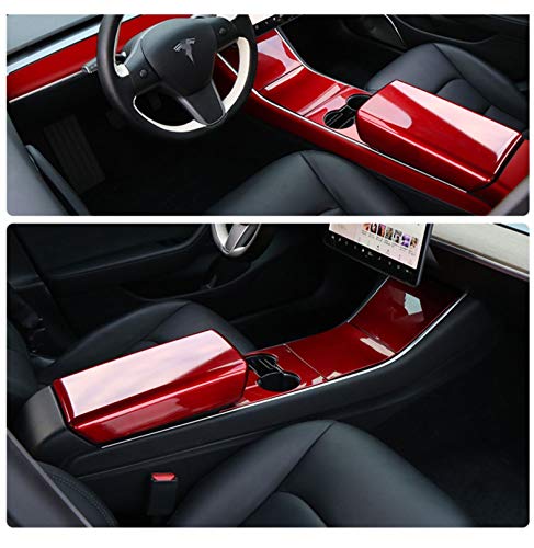 Tesla Model 3 Center Console Wrap Glossy Red ABS Console Cover Interior Decoration Wrap Kit- Easy to Install- Tesla Model 3 Accessories 4Piece/Set