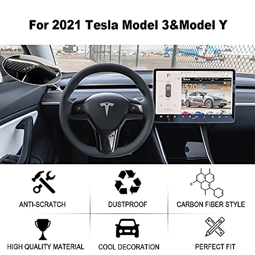 Tesla Model 3 & Model Y Steering Wheel Cover Combo With Gear Shift Covers,Steering Wheel Accessories Carbon Fiber Style Cover Gear Shift Covers Carbon Fiber Inner Decoration for Tesla Model 3 Model Y