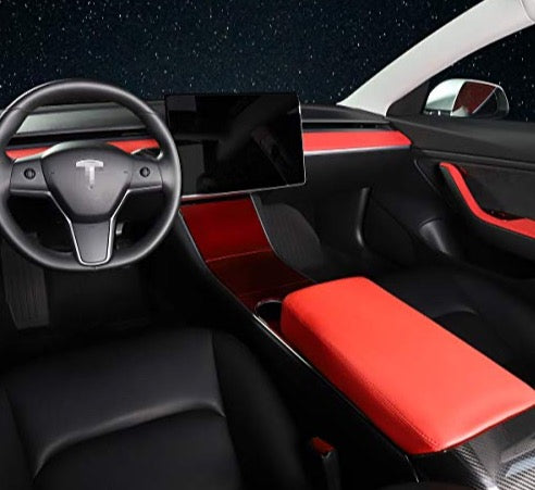 Tesla Model 3 & Y Red Leather Armrest Cover