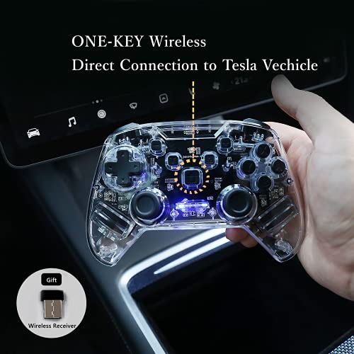 2021-2022 New Updated Tesla Game Controller, Wireless PC Game Controller Compatible with Tesla Model 3 / Y / S, PC, Switch, Steam, Tesla Screen Controller With Dual-Vibration, 8 Semi-Transparent LED Backlight