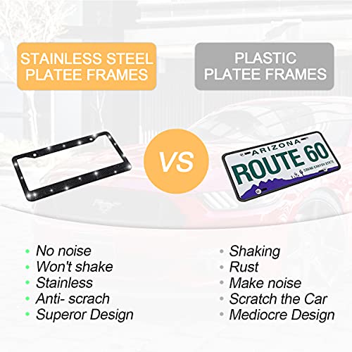 Bling Car License Plate Frame, Handcrafted Crystal Stainless Steel License Plate Frame, Sparkly, Durable, Universal Fit, Car Accessories for Girls, Women (Black)