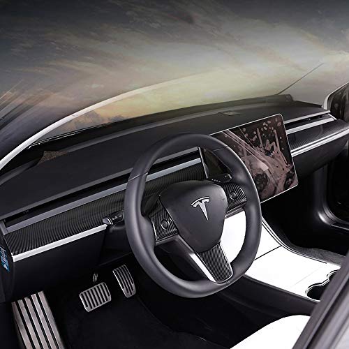 Tesla Model 3 & Model Y Glossy Carbon Fiber Pattern Dash Panel Cover Instrument Trim - 1 Piece Dashboard