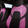 Front Custom Fit Two Tone Black/Pink Leopard Print Fully Wrapped Fabric Cloth Seat Covers for 2017-2022 Tesla Model 3 & Model Y (2 Pieces)