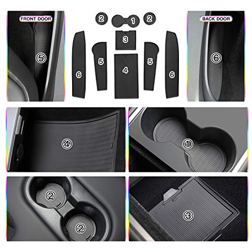 Door Slot Mat for 2021 Update Tesla Model Y Non-Slip Interior Accessory Decoration Door Groove Gate Pad Fit Cup Center Console Liners Dustproof Waterproof and Reduce Noise