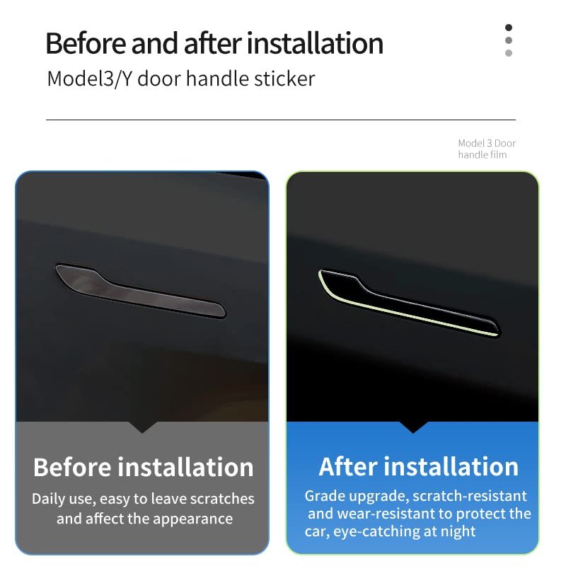 Door Handle Sticker Wrap for Tesla Model 3/ Model Y Luminous Door Handle Protector Decal Accessories Wrap Kit