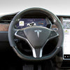 Black Perforated Leather & Carbon Fiber Auto Steering Wheel Cover Hand-Stitch on Wrap Fit for Tesla Model S/Tesla Model X