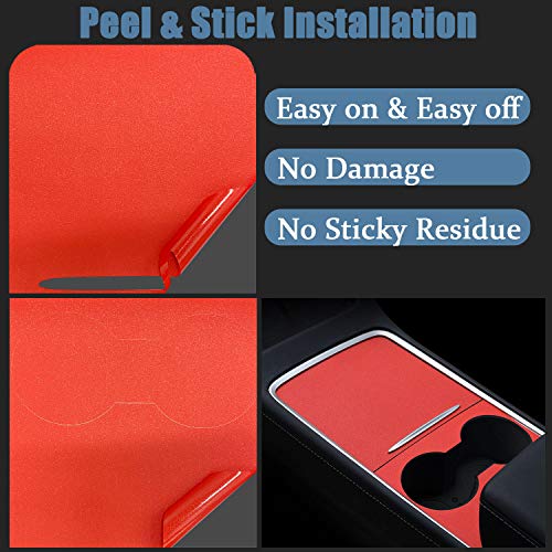Center Console Wrap Compatible with 2021 Tesla Model 3/Y PVC Material Center Console Cover Interior Decoration Wrap Kit for 2021 Tesla Model 3 Model Y Accessories (Frosted Red)