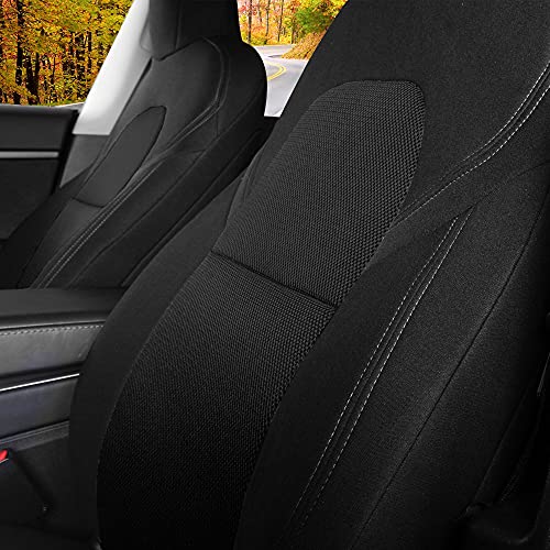 Front Car Seat Covers Custom Fit for Tesla Model 3/Model Y Car Seat Protector 2PCS, Fully Wrapped Farbic Mesh Seat Cover Set for Tesla Model 3/Y2017 2018 2019 2020 2021 2022, Solid Black