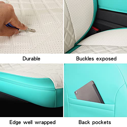 Full Coverage & Tailored Fit Faux Leather Seat Cover Set (Front & Rear) for Tesla Model Y (Tiffany & Blue)