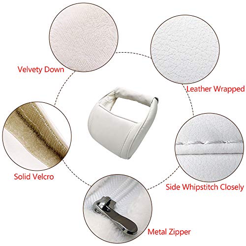 Car Neck Support Pillow Soft Leather Headrest with Adjustable Strap for Tesla (1 Unit White with White Stitching)